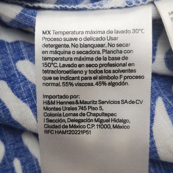 H&M Ladies Size Small Blue & White Pattern Made in India V-neck Blouse - Picture 6 of 10